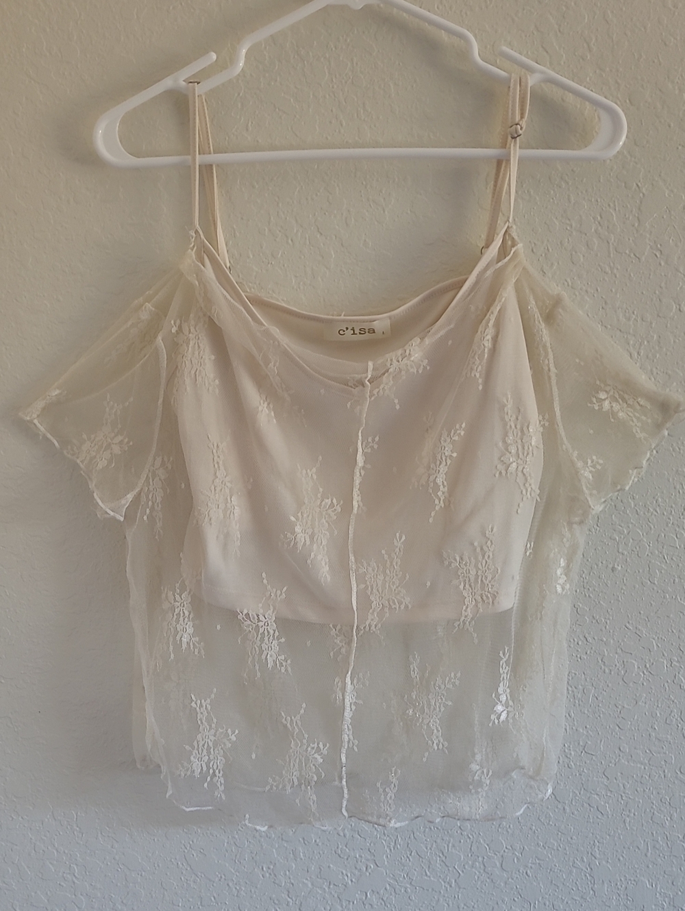 C'isa Sheer Lace Overlay Camisole in Cream. Romantic Fairy.